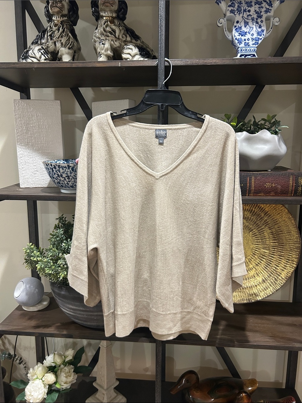 Soho Women's V-Neck Sweater in Beige see pictures great shape with tiny speck